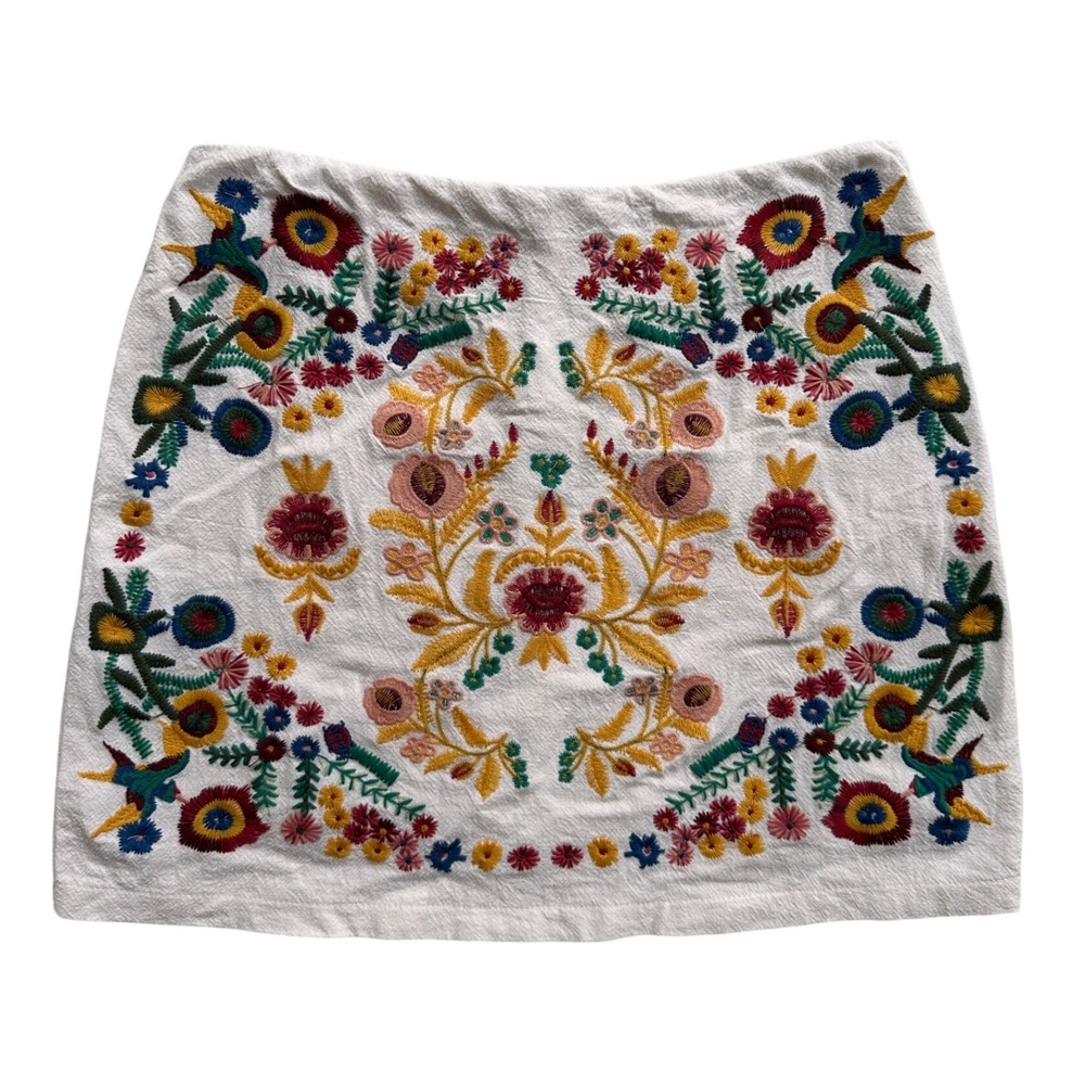 Umgee Floral Embroidered Mini Skirt Womens Size S White Boho Excellent C0638
